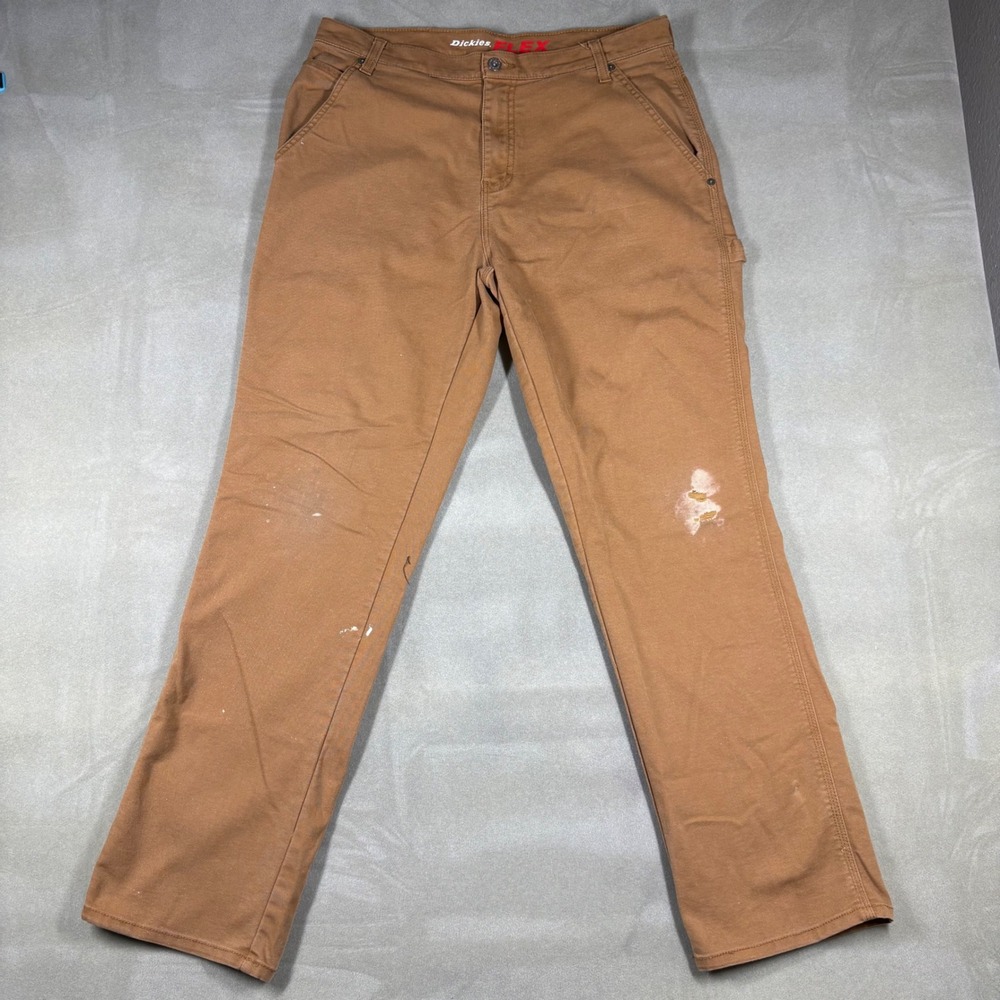 Dickies Flex Regular Fit Carpenter Pants Mens 34x32 Brown Duck Canvas Workwear
